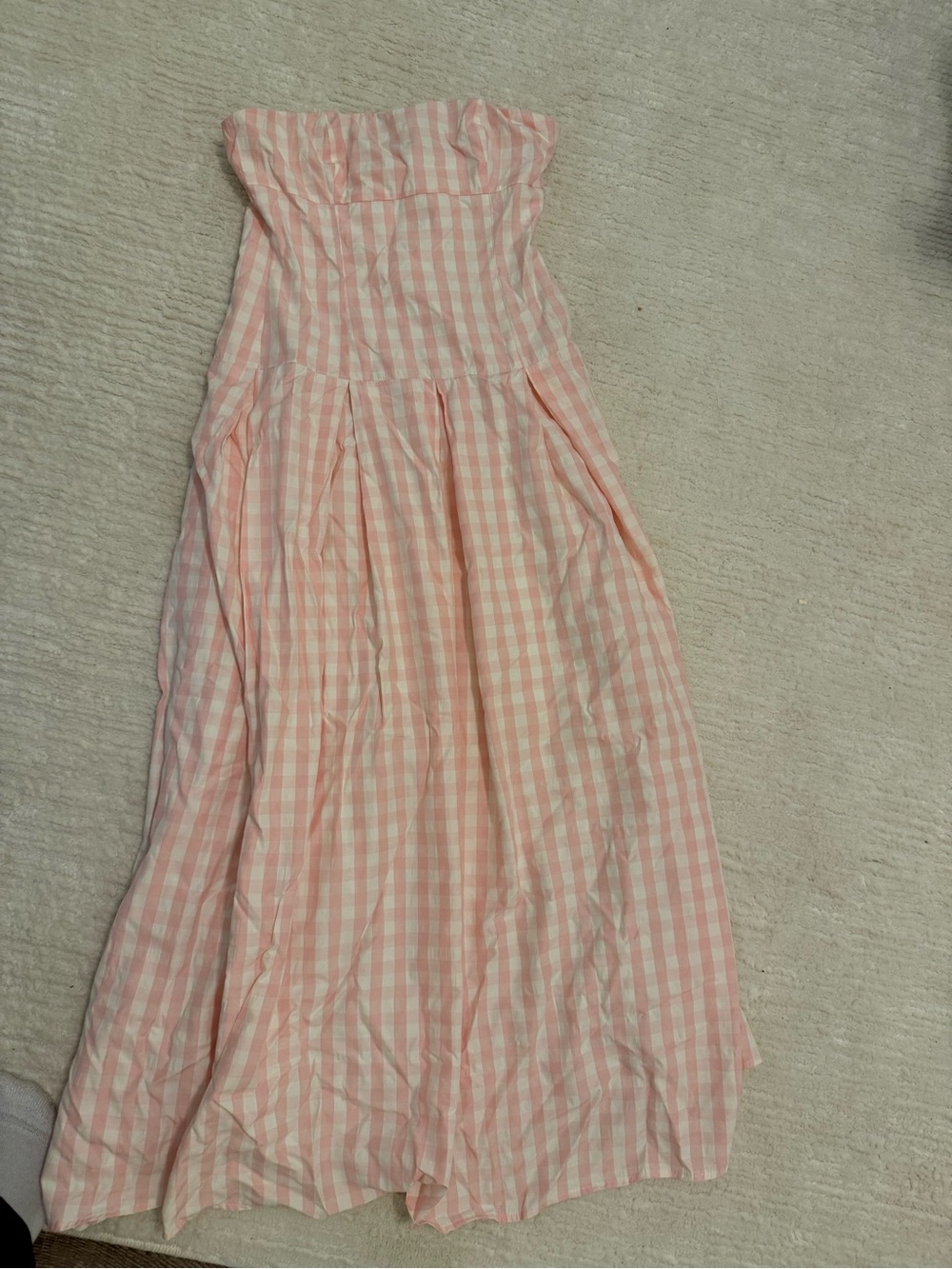 Strapless Pink Gingham Maxi Dress